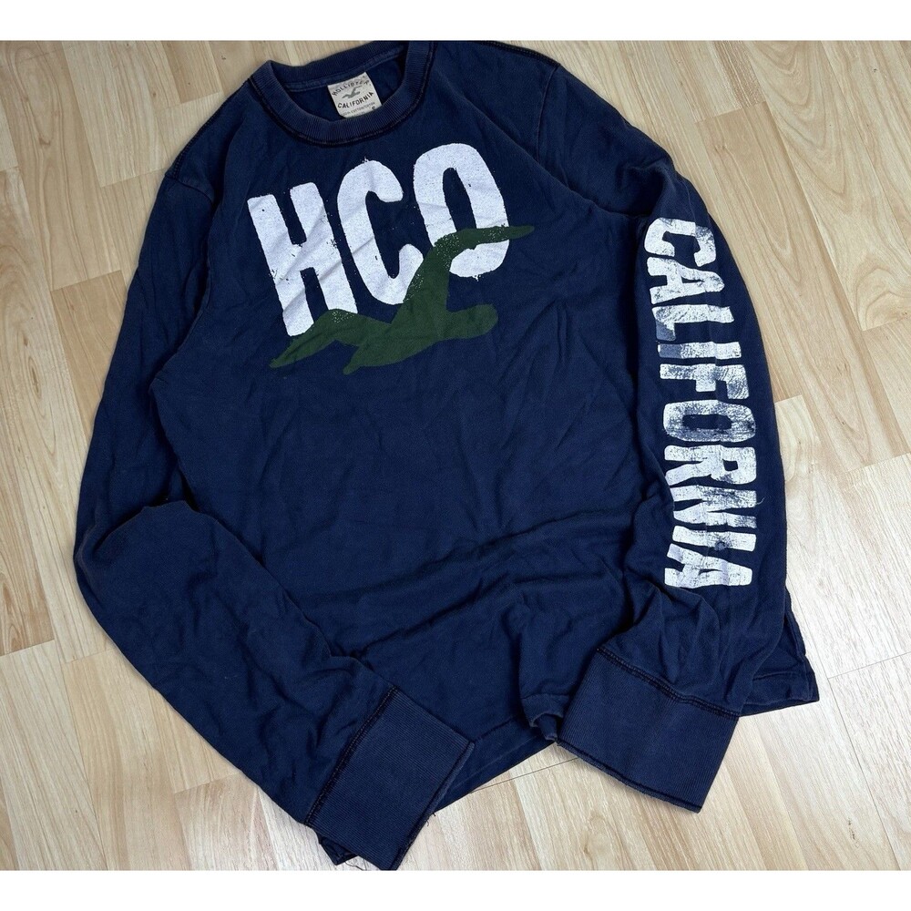 Men’s Hollister Graphic Long Sleeve T-Shirt / Navy / Y2K Style / Summer / Small